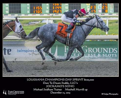 Jockamo's Song wins Louisiana Champion's Day Sprint at Fair Grounds on December 12, 2015