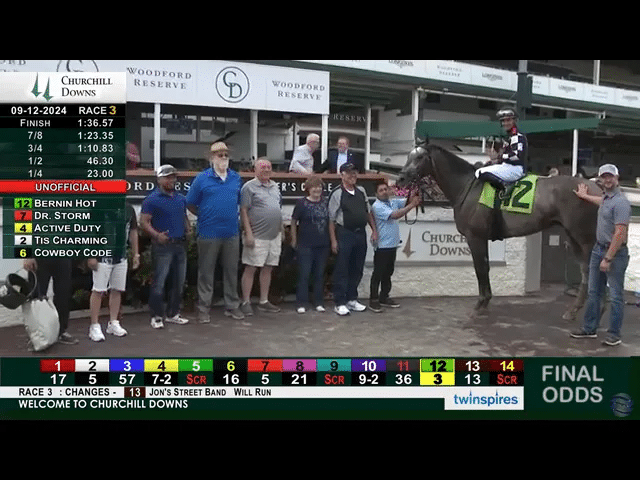 Burnin' Hot in the winner's circle after the race.